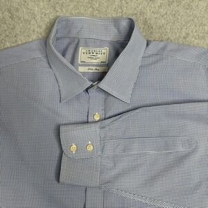 Charles Tyrwhitt Men's 19/37 Non-Iron Button Up Dress Shirt Small Blue Check EUC